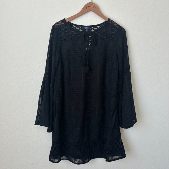 New Kaari Blue Dress Womens Small Black Botanical Beauty Embroidered Flare S - Picture 1 of 8